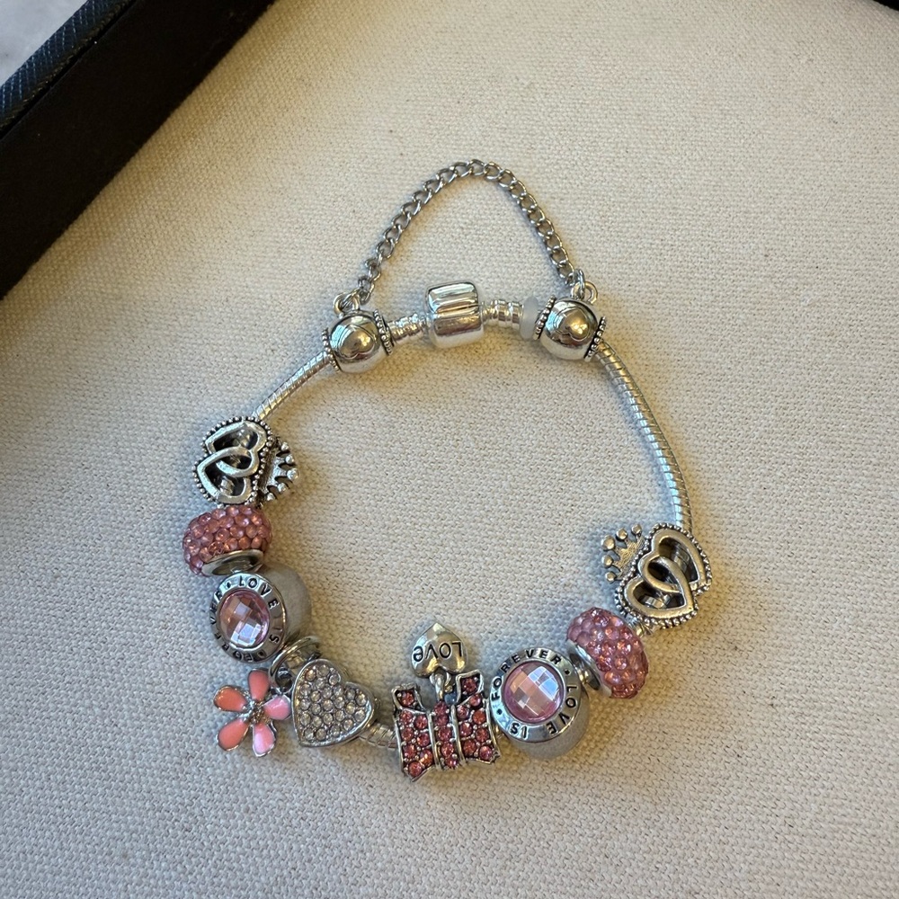 Silver and Pink Charm Bracelet